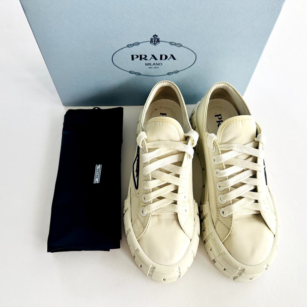 Prada Double Wheel Re-Nylon Trainer White Size 37.5 Platform Sneakers Fashion - Picture 12 of 16